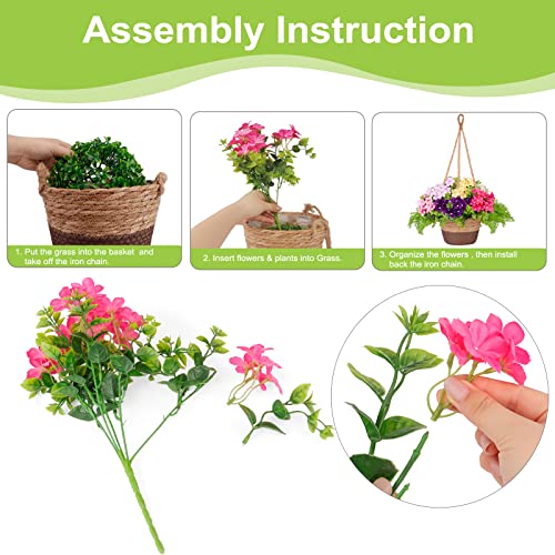 Elecxlink Outdoor Hanging Flowers 8 Artificial Fake Flowers Uv Resistant Bougainvillea Plants, Faux Plastic Greenery Hanging Plants For Indoor Garden Porch Home Wedding Decor #TOP3