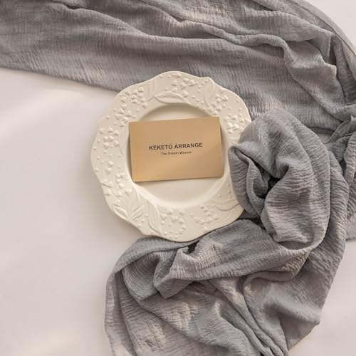 Image of 2Pcs Dusty Blue Cheesecloth Table Runner 120 Inches for Party Home Decor | Ideal for wedding baby shower bridal shower birthday engagement party,or adding rustic boho charm to daily home.