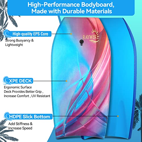 image for RAYWER Body Board Lightweight with EPS Core, HDPE Slick Bottom , Leash