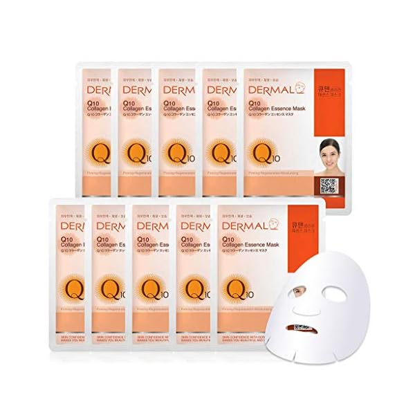 DERMAL-Q10-Collagen-Essence-Facial-Mask-Sheet-23g-Pack-of-10-Coenzyme-Q10-Anti-Wrinkle-and-Anti-Aging-Skin-Elasticity-Daily-Skin-Treatment-Solution-Sheet-Mask DERMAL Q10 Collagen Essence Facial Mask Sheet 23g Pack of 10 - Coenzyme Q10, Anti Wrinkle and Anti Aging, Skin Elasticity, Daily Skin Treatment Solution Sheet Mask