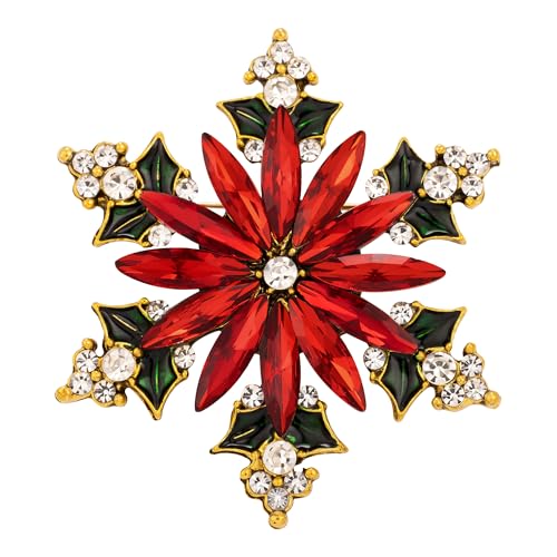 Image of SELOVO Vintage Style Women's Crystal Snowflake Statement Brooch Pin Gold Tone