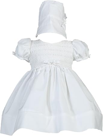 Lito Baby Girls White Cotton Smocked Christening Easter Hat Dress Set 6-12M