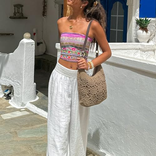 Cute Strapless Tube Tops for Women Y2K Floral Bandeau Crop Top Teen Girls 2025 Summer Trendy Going Out Tops3