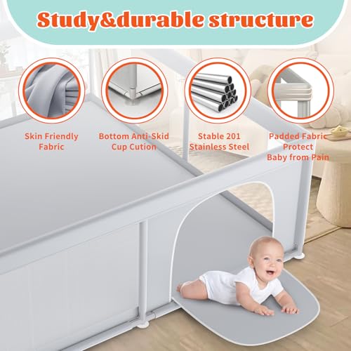 Image of XVISHX Baby Playpen, 79''x79'' Extra Large Playpen for Babies and Toddlers, Baby Fence Play Pen for Indoor & Outdoor, with Soft Breathable Mesh Grey