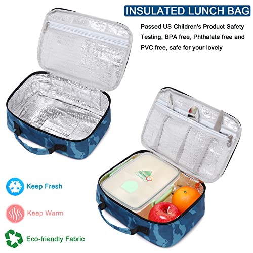 Octsky Kids Backpack For Boys School Backpack Elementary Bookbags With Lunch Box And Pouch Set, 17 Inch, Camo Blue #TOP6