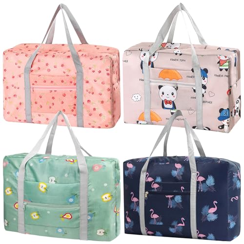Travel Bag Carry on Duffel Bag Foldable Luggage Spirit Airlines Personal Item Bag Sports Gym Bags Weekender Overnight Bag Nylon Travel Duffel for Women (4PCS)