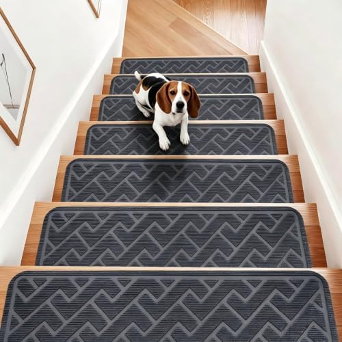 Dayacoco 15 Stück Treppenstufen Matten Selbstklebend 76x20 cm, Grau | Rutschfester Treppenteppich aus Polyester für Holz Fliesen Marmor, Sicherheit für Kinder Senioren Haustiere