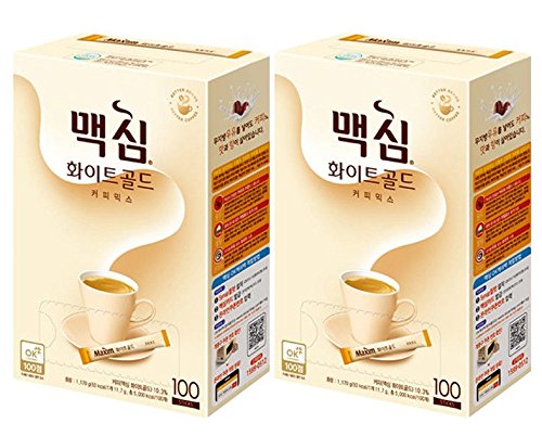 Maxim Coffee Mix, Instant Coffee (Ã«ÂÃ¬â€žÅ“ ë§¥Ã¬â€¹Â¬ ì»¤Ã­â€Â¼ ë¯¹Ã¬Å Â¤) 100 sticks/pack (White Gold, 100 Sticks x 2 Box)