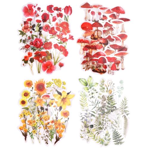 Qaixwuyi 160 pegatinas decorativas transparentes de flores para álbumes de recortes, pegatinas decorativas vintage de plantas de setas temáticas para álbumes de recortes, regalos, manualidades, álbum