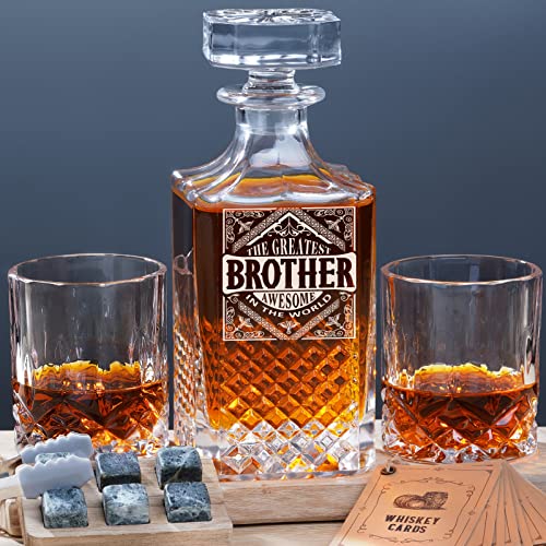 PONPUR Gifts for Brother, Whiskey Decanter Set with 2 Whisky