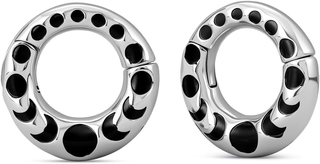 ERKUOO 1Pair 2G Stainless Steel Dangle Ear Hanger Weights Elegant Gothic Tunnels Plug Gauges for Stretched Ears Heavy Drop Stretching Jewelry Petal Moon Phase Design for Women Men 6mm