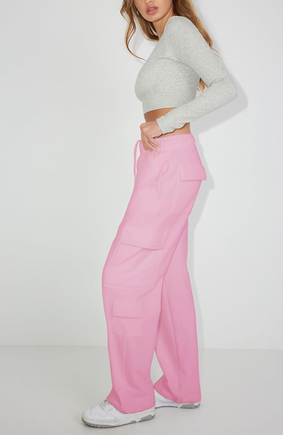 Waitfairy Wide Leg Sweatpants Women Cargo Pants Fleeece High Waisted Baggy Sweatpants for Women Casual Pants with 8 Pockets - Image 5