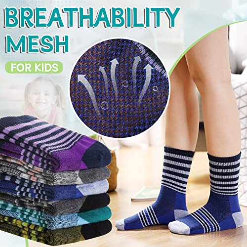 Eyean Girls Athletic Crew Socks Kids Cotton Sports Soft Breathable Casual Socks 6 Pairs (9-13 Years,Striped A) #TOP2