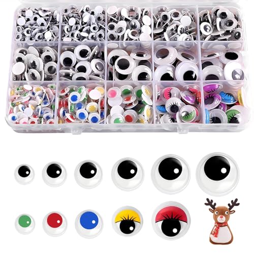 MustuVerve 750 PCS Plastique Yeux Mobiles Autocollant,Yeux Mobiles Auto Ddhésif Wiggle Eyes pour Fournitures Créatives Fabrication de Poupées Loisir Creatif DIY (Multicolore)