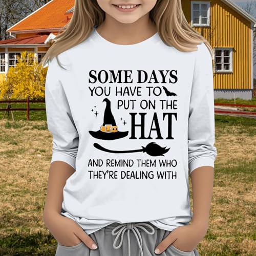 Girls Funny Halloween Shirts Kids Spooky Season 3/4 Sleeve Crewneck Tops Graphic Tees 2025 Teens Holiday Party Fall Clothes2