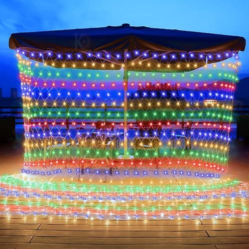 Image of K D ED Net Mesh String Lights - 192 LEDs, 9.8Ft x 6.6Ft, Warm Multi, 8 Modes, IP44 Waterproof, Connectable for Diwali, Navratri, Christmas (Net Mesh Multi Jali)