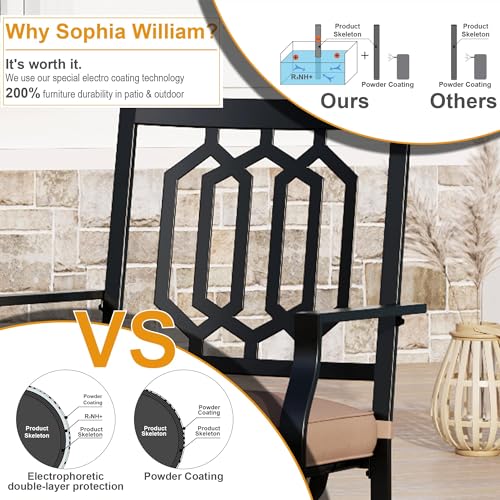 Image of Sophia & William Patio Dining Set 6 Pieces, Swivel Patio Dining Chairs, Fixed Chairs and Bench, Large 60 inch Metal Dining Table, for Lawn Support 300lbs