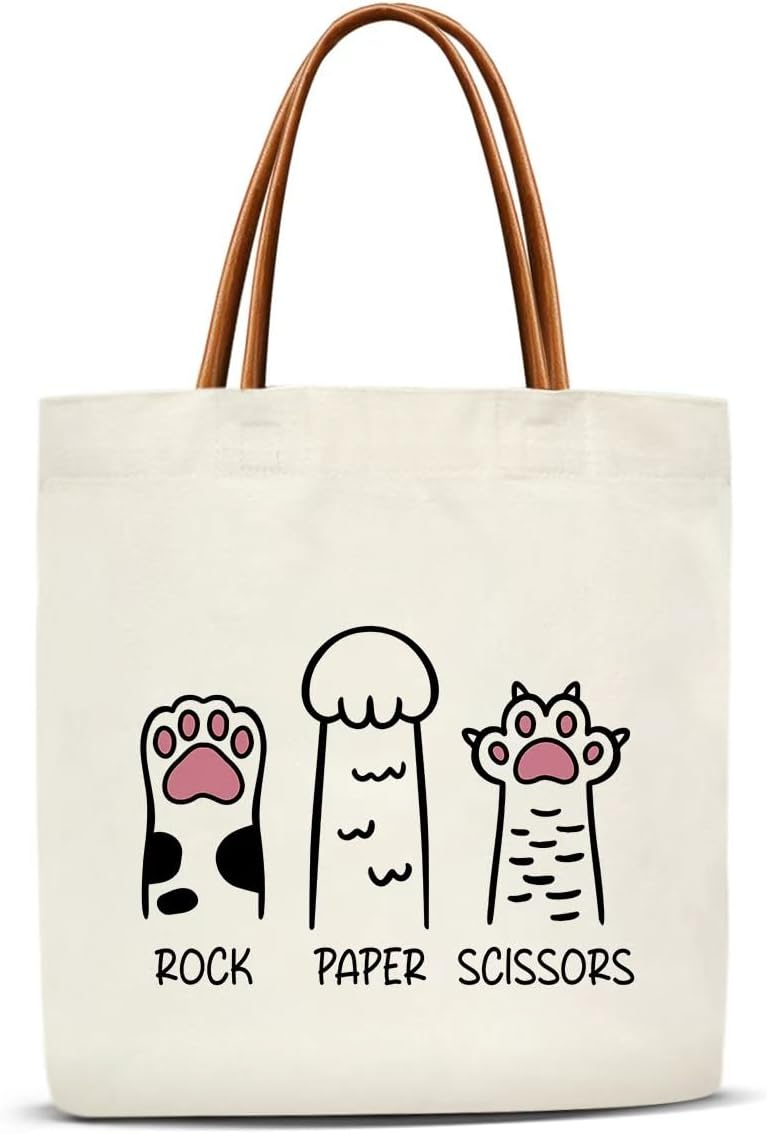 Cat Paw Canvas Tote Bag for Women, Aesthetics Tote Bag, Cat Lover Mom Gifts for Women Pet Owner Reusable Christmas Gifts -08