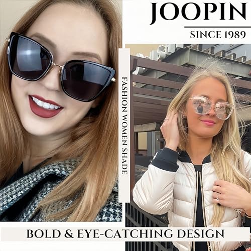 Joopin Oversized Cateye Sunglasses Fashion Cat Eye Sun Glasses UV Protection Trendy Becky Shades for Women Ladies Cute Sunnies (Black + Pink) - Image 2