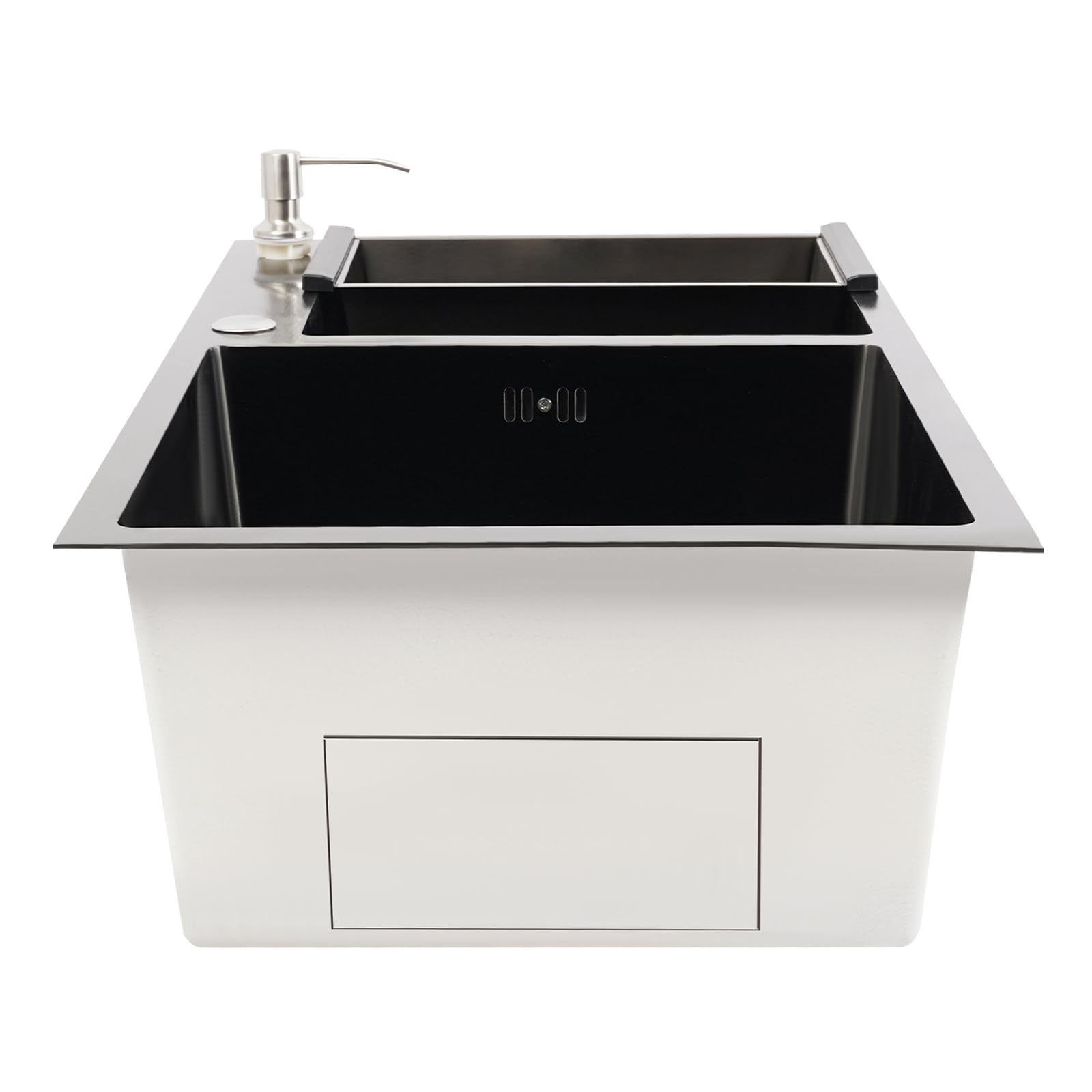 78 x 43 x 22 cm Évier encastrable double évier en acier inoxydable 304 noir nano-revêtement capacité de charge 50 kg Évier de cuisine moderne avec égouttoir Distributeur de savon pour familles et