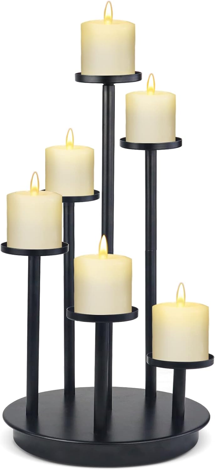 6 Pillar Candelabra Black, Fireplace Pillar Candle Holder