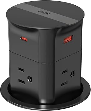 ANNQUAN Automatic Pop Up Outlet for Countertop,20W USB-C Fast Charging Power Station,3.15" Kitchen Island Pop Up Electrical Outlet,4 Outlets,4 USB,Office Power Supply,6ft CordBlack