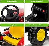 Kids Ride on Tractor with Detachable Trailer, 12V Battery Powered Electric Tractor with Remote Control, Dual Motors, Horn, Music/USB, 7 LED Lights, Ride on Toy Car for Ages 3+ (Red) - Image 7