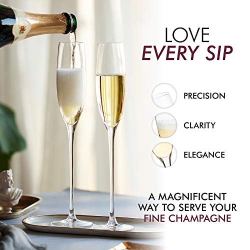 Elixir Glassware Crystal Champagne Flutes – Elegant Champagne Glasses, Hand Blown – Set Of 2 Modern Champagne Flutes – Gift For Wedding, Anniversary, Christmas – 5Oz, Clear #TOP3