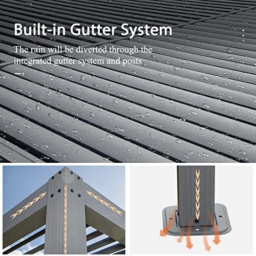 Domi Louvered Pergola 12' × 16', Outdoor Aluminium Pergola with Adjustable Roof, Curtains and Netting, Hardtop Gazebo for Patio, Deck, Garden, Yard, Beach(Gray) - Image 5