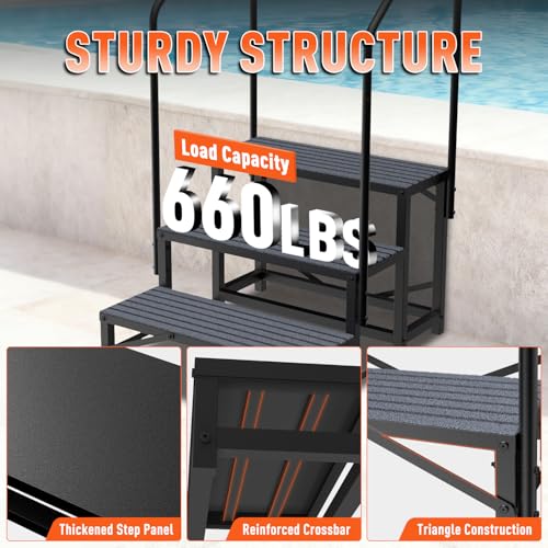 Image of 3-Step RV Steps with Dual Handrails, Heavy Duty Steel, 660 LBS Max Load