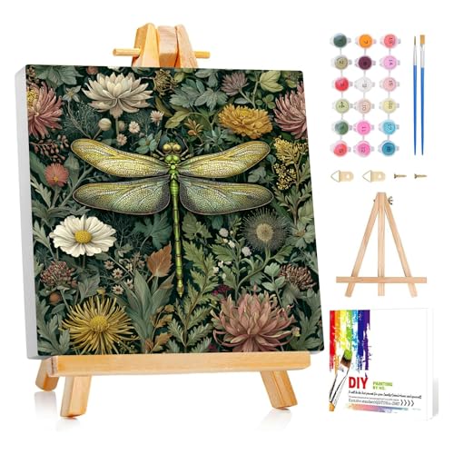 Framed Paint by Numbers Kit for Adults Beginner & Kids Ages 8-12 Dragonfly Adult Paint by Number Kits on Canvas with Easel Flower Painting by Numbers for Adults with Frame DIY Painting Kits 8x8 Inch by Banket - Used condition - US$13.32