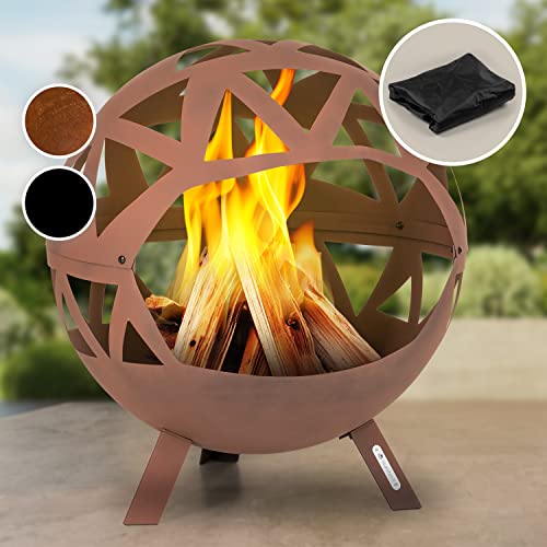 blumfeldt Brasero Exterieur Le Jardin et Terrasse,Brasero Portable,Couverture Pluie,Bol en Acier,Brasero Rond Foyer Camping,Brûleur à Bois,Résistant aux...