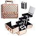Joligrace Makeup Train Case Cosmetic Box 10 Inches Jewelry Organizer Professional 3 Tiers Trays with Mirror and Brush Holder Lockable Key Portable Travel - Rose Gold