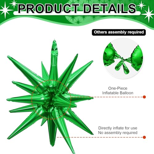 9Pcs Green Star Balloons, Large Explosion Star Foil Balloons, Metallic Green Mylar Spike Balloon for Birthday Wedding Anniversary New Year Christmas Graduation Party, 3 Pcs 27Inch & 6 Pcs 22Inch by Dagelar - Used condition - Image 3