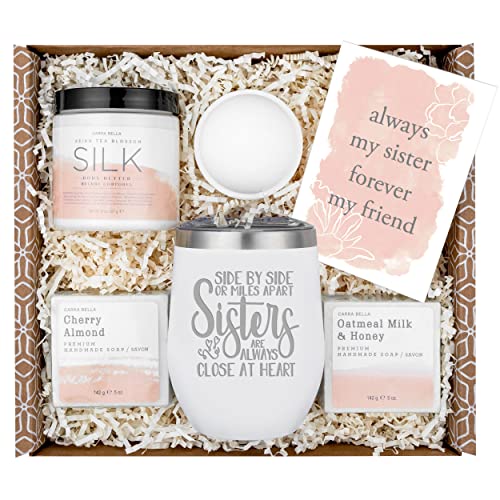 Sisters Gifts from Sister - Birthday Gifts for Sister - Relaxing Spa Gift Box w/Tumbler for Her Birthday Present - Best Unique Gift for Big Sister She'll Love - Includes Soaps, Lotion, Bath Bomb, Card