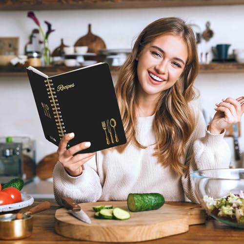 LuBudingJoy Blank Recipe Book to Write in Your Own Recipes. Sprial Hardcover Blank Cookbook, Recipe Journal Hold 130 Recipes(Black) - Image 6