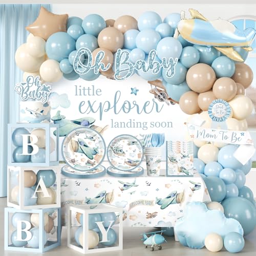 cocomigo 288pcs Airplane Baby Shower Decorations, Worry-free One-stop Set for
