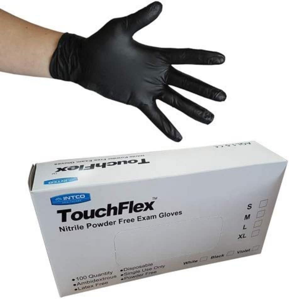 TouchFlex GL54XL Touchflex Disposable Black Nitrile Gloves - Latex & Powder Free - Boxed x100 (Extra Large)