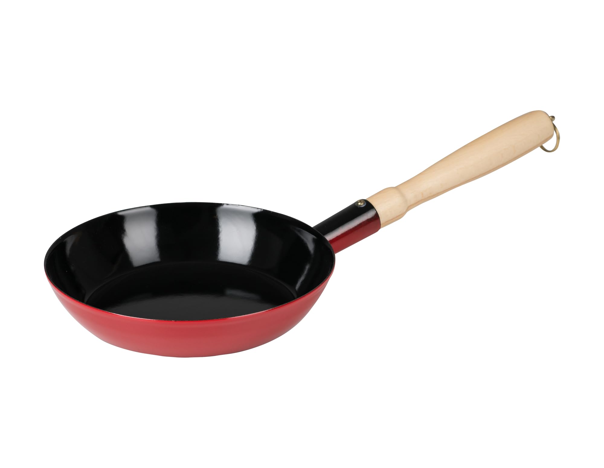 Riess, Classic 0564-020 Wooden Serving Pan 24 cm Diameter 24 cm Height 4.2 cm with Wooden Handle and Ring for Hanging Enamel Red/Black Induction