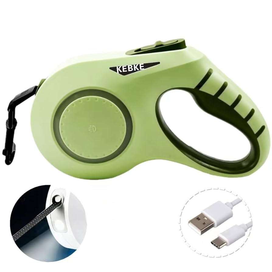 【新品未使用】犬用長いリード【USB充電式LEDライト付き】 犬 リード LED ライト付き 長さ 5m 充電式 伸縮 犬用 自動巻き
