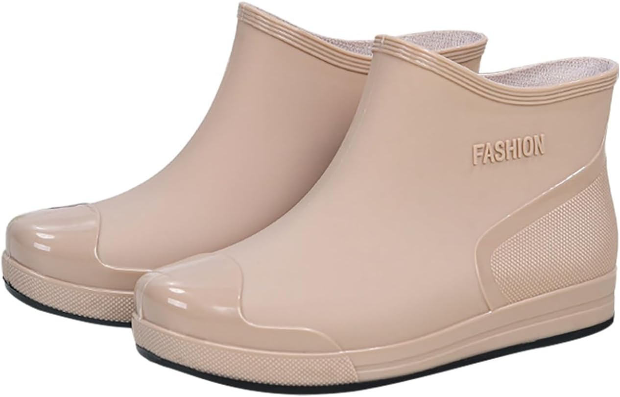 Womens Rain Boots Waterproof Rubber Slip On Low Cut Ankle Booties Textile Lined Closed Toe Short Garden Shoes with Textured Outsole for Wet Weather Yard Work Outdoor Walking Mud Rainy Day Lawn