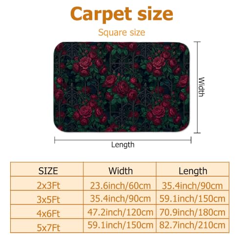 Alfombra de rosas para dormitorio decorativa clásica rectangular y antideslizante 3