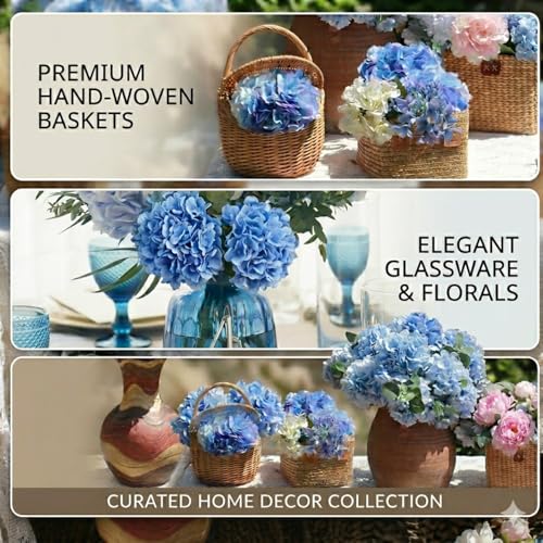 Image of CURATED CART Hydrangea Artificial Flowers with Stem, 1 Stick for Home Decor, Party, Living, Office Table, Realistic Look, Fake Flowers, 12 Inch, Blue