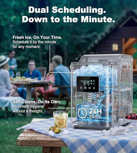 Image of Landeagle Nugget Ice Makers Countertop,Portable Pebble Ice Machine with Crushed Ice,45lbs /Day Soft Pellet Ice Maker Stainless with 24H Timer, Self-Cleaning Chewable Sonic Ice for Home,Kitchen,Office