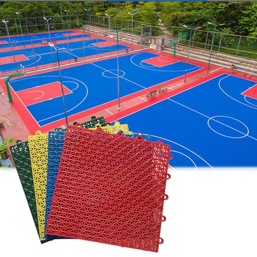 Outdoor Basketball Court Tiles - 10x10 Inch Interlocking Waterproof Mats for Gym Playground and Public Spaces - DIY