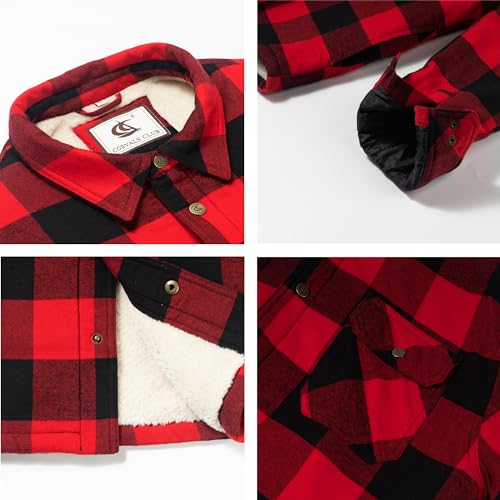 Image of COEVALS CLUB Men's Flannel Shacket Casual Button Snap Sherpa Quilted Lined Premium Jacket Shirts