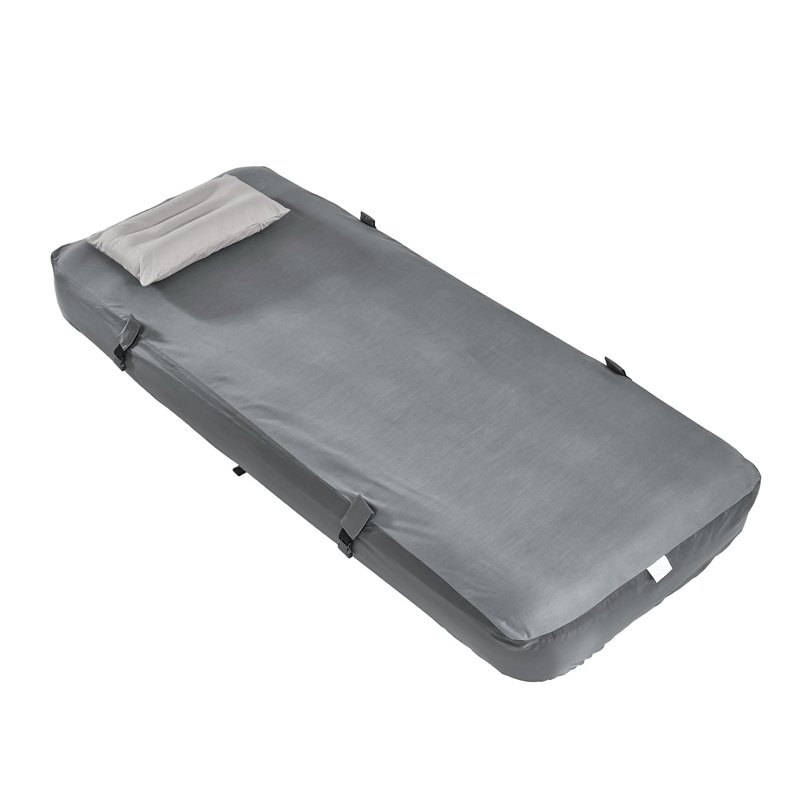SoBuy Inflatable Air Mattress Single Size with Bed Sheet, Pillow & Foot Pump, Portable Air Bed for Camping & Guest Room, Waterproof Flocked Blow Up Bed, 191x76x22cm, Grey, OGS32-II-HG-P01