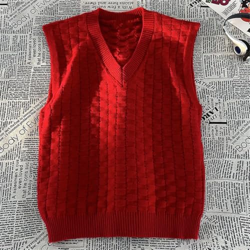 Men Horizontal Checkered Pattern Cotton Soft Yarn Knitted Sweater Shoulder Design V-Neck Sweate Vest3