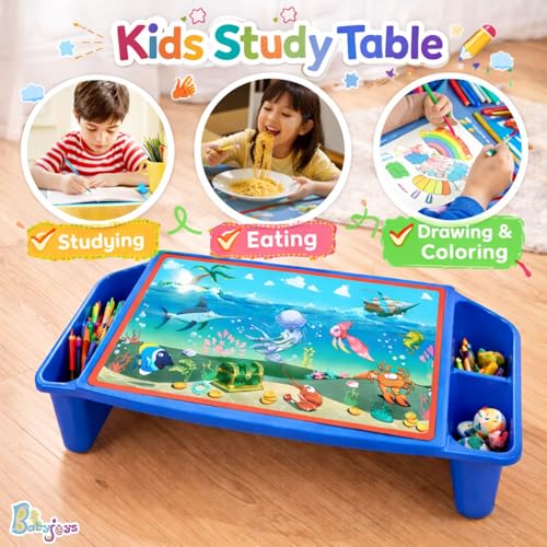 Image of Kids Plastic Multipurpose Laptop & Activity Table with Game Print and Side Storage - Study and Play Desk for Children (Blue)