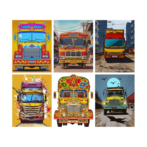 Image of SiddArtify Vibrant Truck Art Print Set - Set of 2-4x6 Inch - Board (Pack of 6) - Sticker (Pack of 6) Wall Room Decoration art Poster Prints